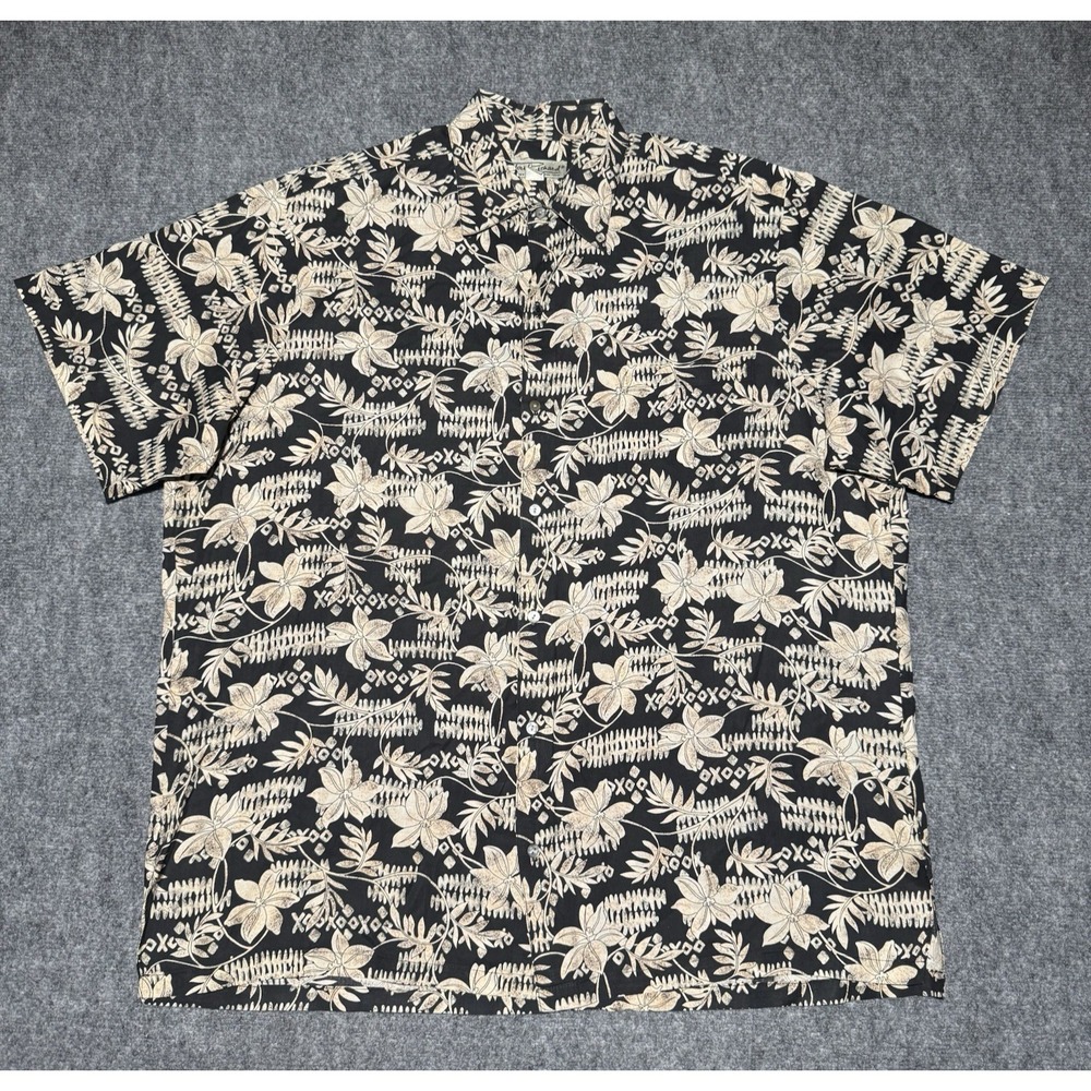 VTG Tori Richard Shirt Men XLT Black Tan Cotton Lawn Hawaiian Aloha Camp USA